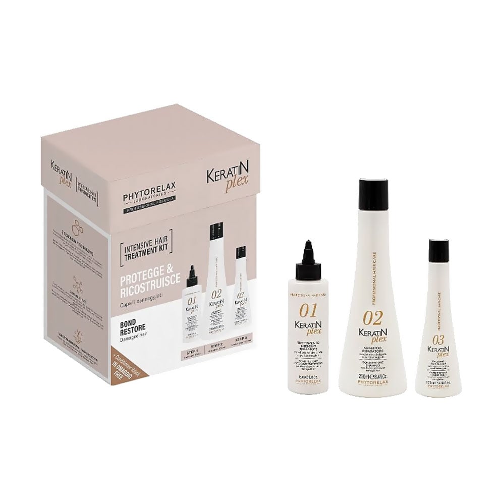 Набір для волосся Phytorelax Laboratories Keratin Plex Intensive Hair (шампунь, 250 мл + кондиціонер, 100 мл + засіб для відновлення, 150 мл)